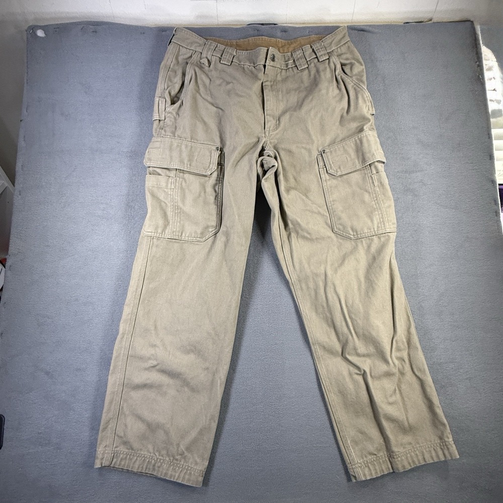 Duluth Pants Mens 40x32 Beige Cargo Relaxed Fit Fire House Flex Workwear
